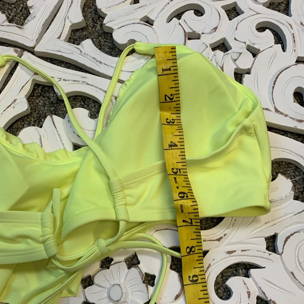 Xhilaration Neon Yellow Ruffle Tie Back Halter Bikini Top NWT Size XL